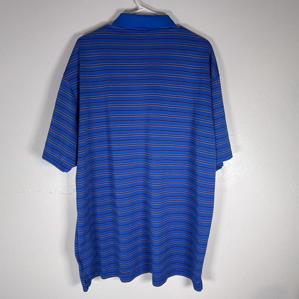 Nike Golf Dri Fit Mens Polo Shirt Sz XXL Blue w Red Black Stripes Short Sleeve